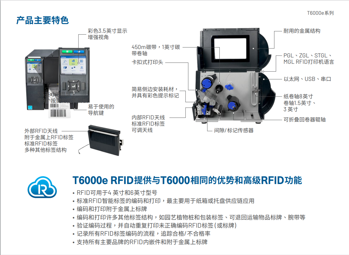 T6000e高性能热转/热敏/RFID打印机