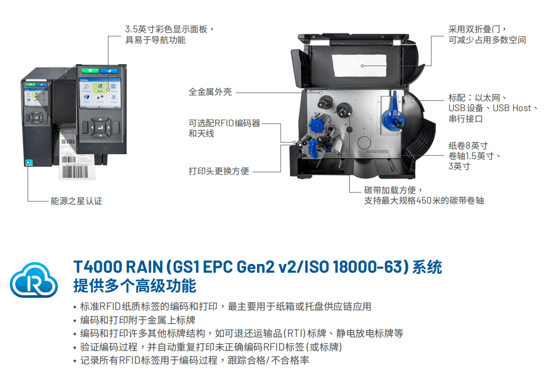 T4000 精巧型热转/热敏/RFID打印机